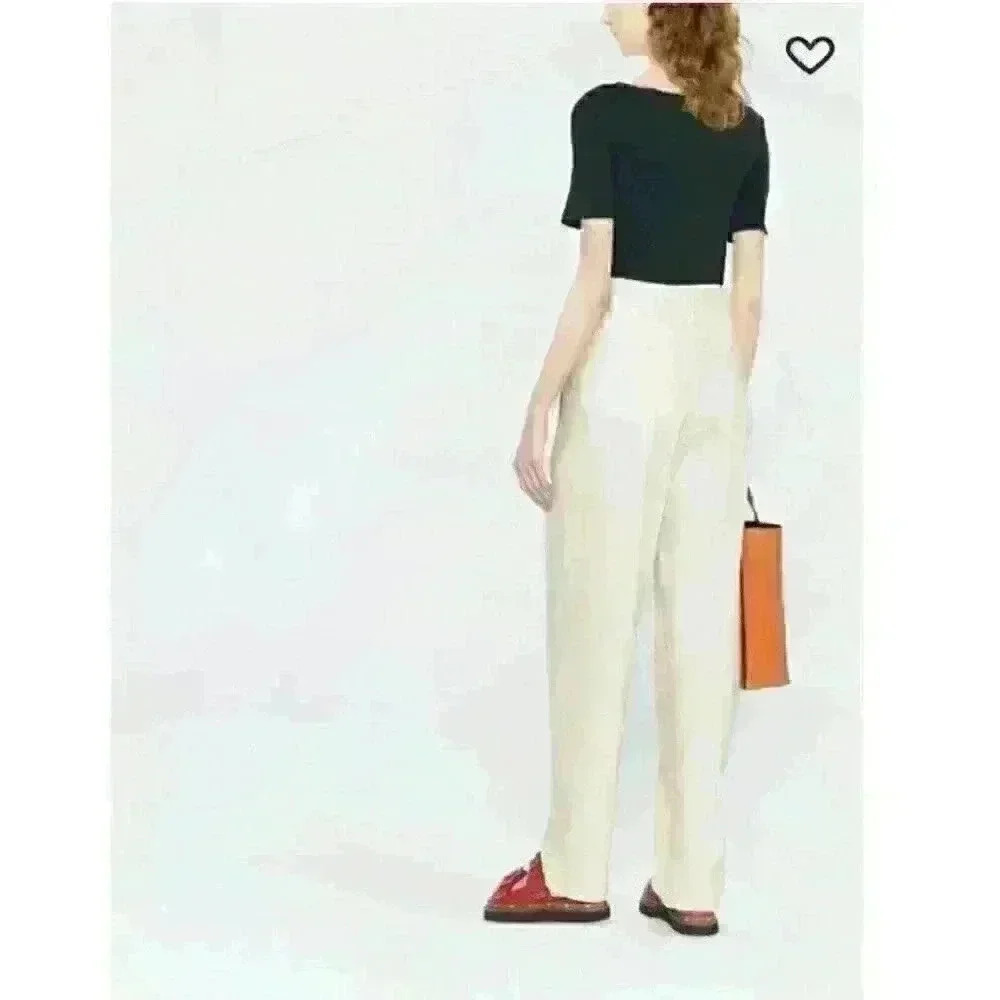 NEW NWOT Rag & Bone Roxie Pants Beige Linen Size 6 Belted Tapered - Picture 2 of 3